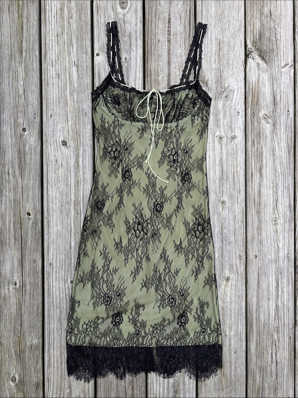 CIDER | Green & Black Lace Knot Front Cami Slip Whimsigoth Midi Dress | Size S